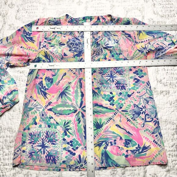 Lilly Pulitzer Elsa Silk Tunic Blouse Dancing on the Deck M | rainbow colors - Picture 6 of 7
